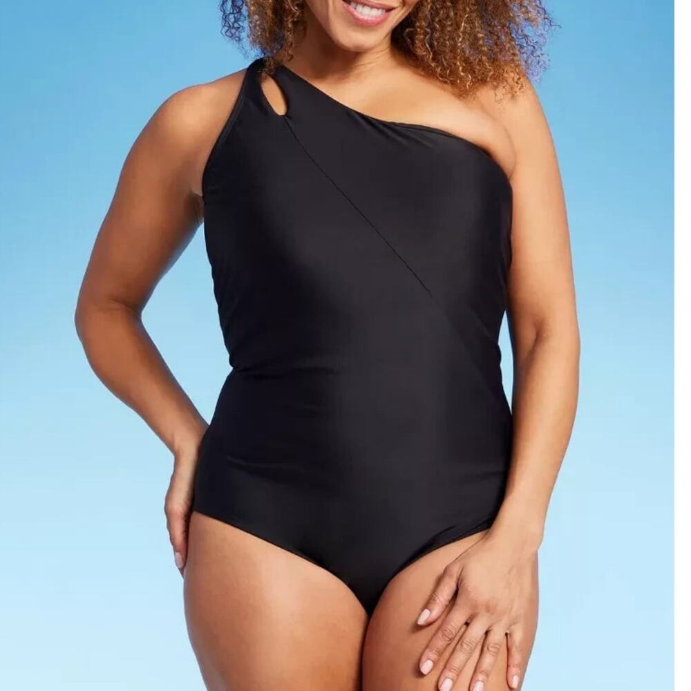 Lands' End Women's One Shoulder Tummy Control One Piece Swimsuit Black Medium